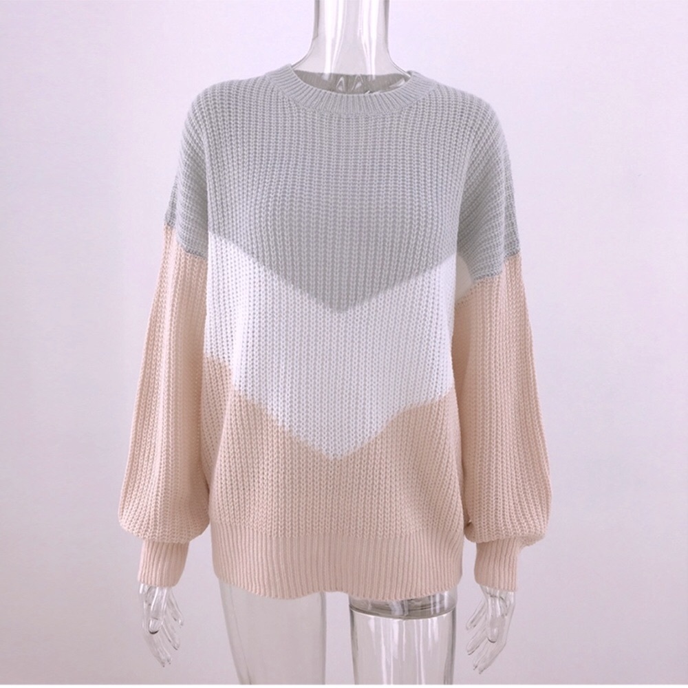 🧨Bomb Sale Ends Sunday 🧨 Chevron Colorblock Oversized Sweater /Taffy Gray white - Picture 6 of 7